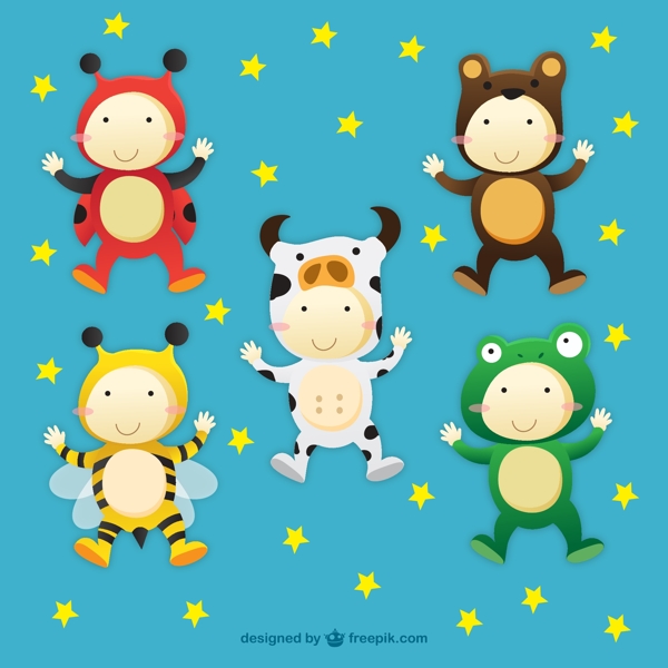 5款穿動物裝的小孩矢量素材