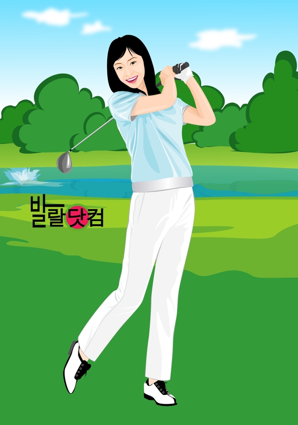 美女打高尔夫球