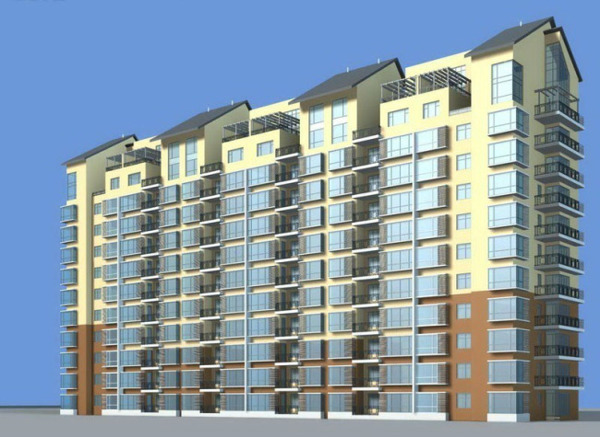坡頂高層板式住宅樓3D模型