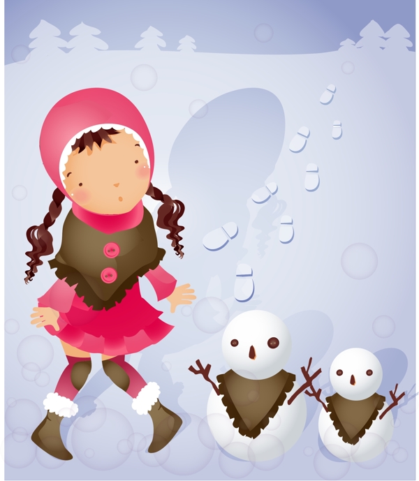 雪人圣诞主题韩国iclickart四季可爱女孩专辑图片