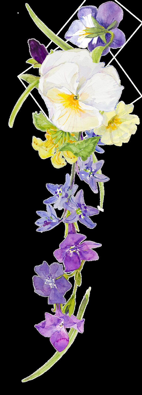 美丽清雅的紫花白花花束装饰素材