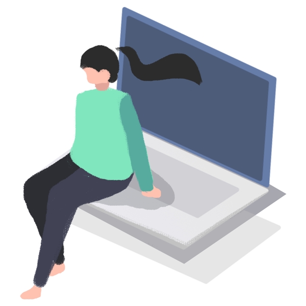 簡(jiǎn)約坐在桌子上的女孩裝飾元素