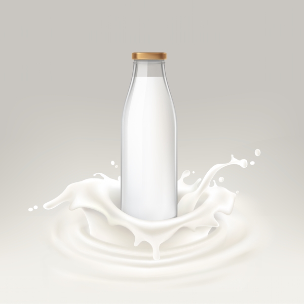 写实风装满了牛奶的玻璃瓶