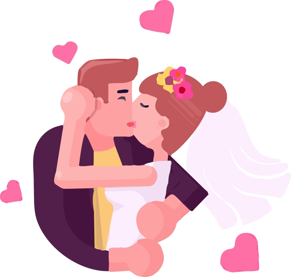 亲吻情人节年轻的情侣结婚求婚手绘插画矢量卡通