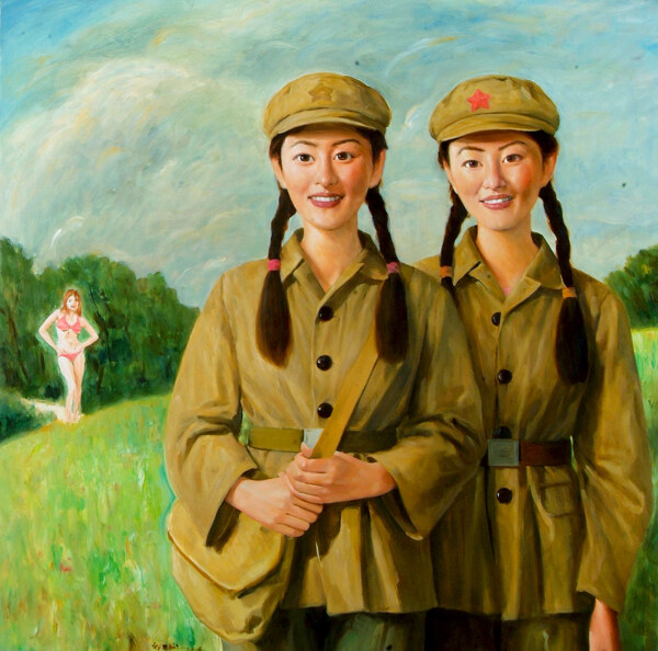 紅軍美女油畫圖片