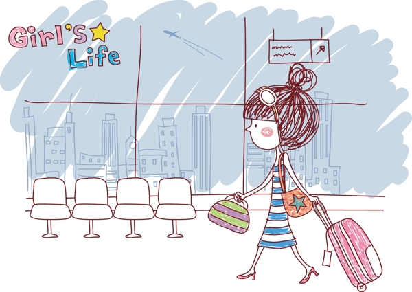 時尚女孩旅行矢量圖