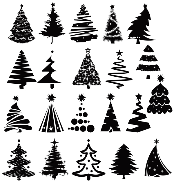 圣诞节圣诞树黑白剪影剪纸
