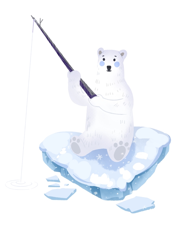 冬天可爱北极熊钓鱼手绘免抠素材