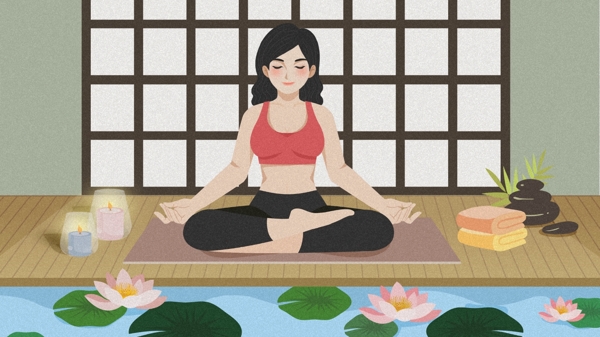 练瑜伽的女人卡通背景
