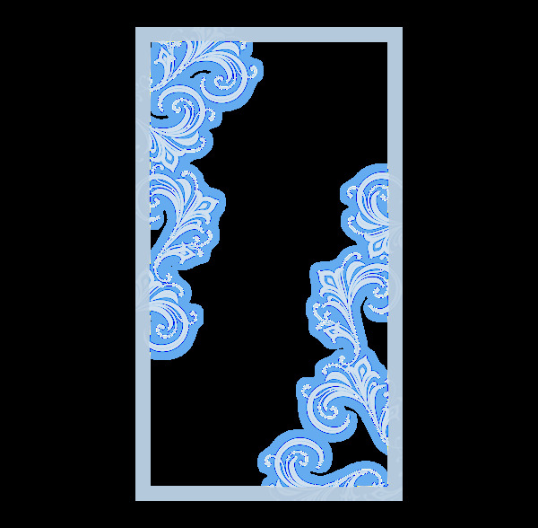 藍(lán)色花紋邊框png元素