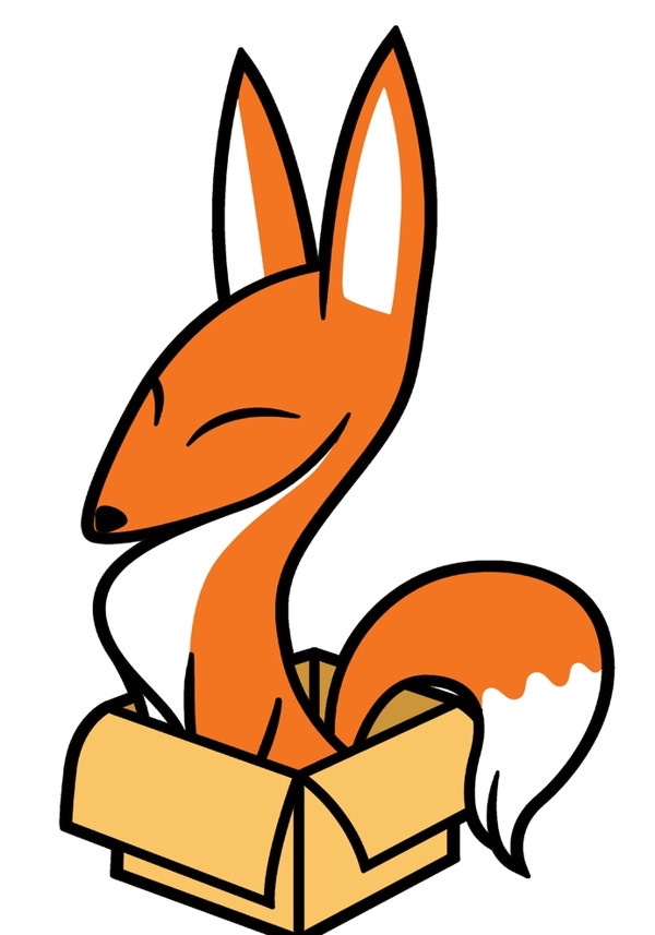 坐在纸箱里的小狐狸手绘图片