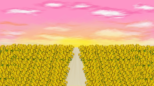 唯美浪漫花田天空插畫(huà)背景