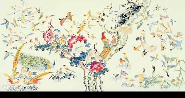 百鳥掙艷圖片