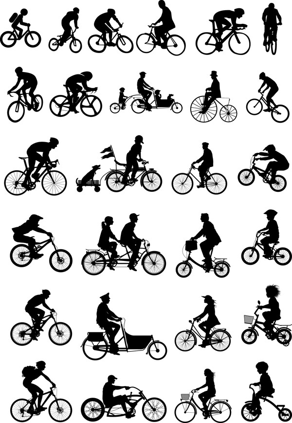 各种骑自行车的人矢量图