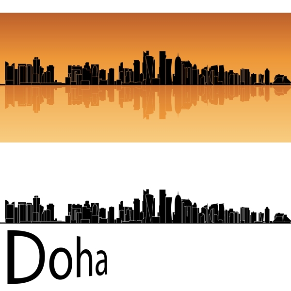 多哈城市建筑剪影图片