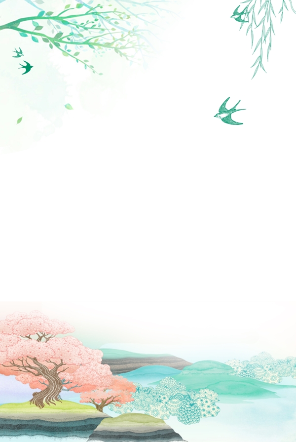 中國風(fēng)柳葉燕子春分節(jié)氣背景設(shè)計(jì)