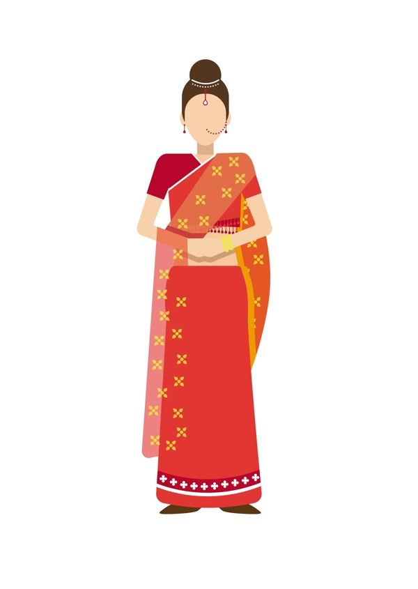 穿纱丽的印度女人矢量插画图片