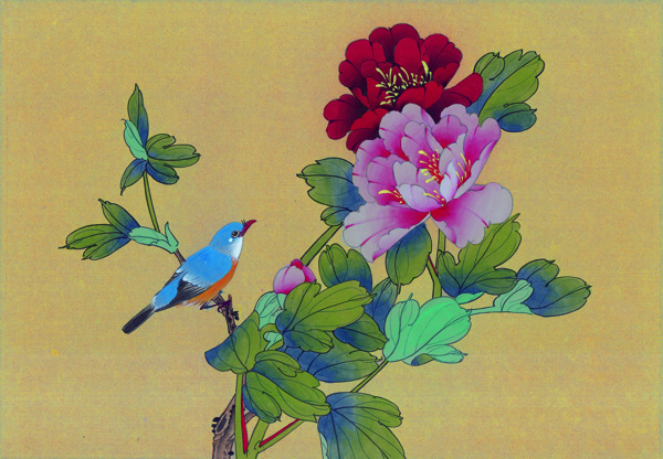 中國(guó)風(fēng)花喜鵲牡丹桃花芍藥小鳥中華藝術(shù)繪畫
