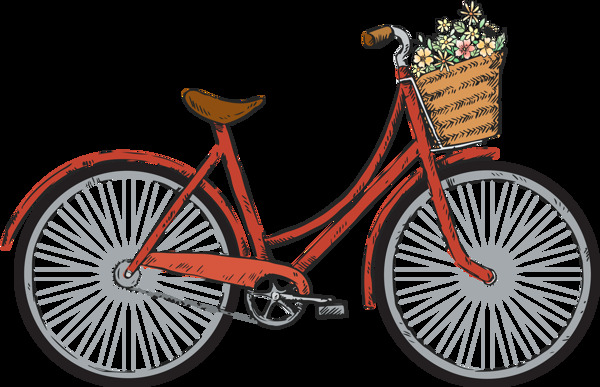 红颜色自行车插画免抠png透明图层素材