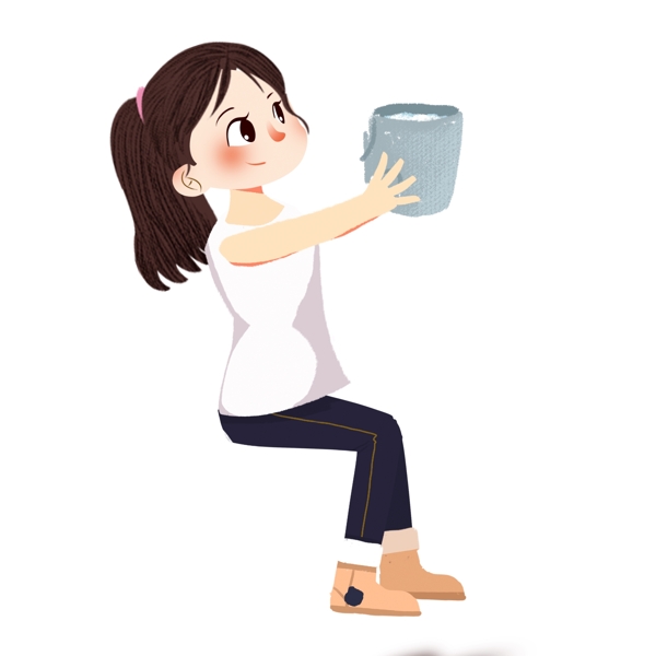 卡通可爱拿着一桶水的女孩