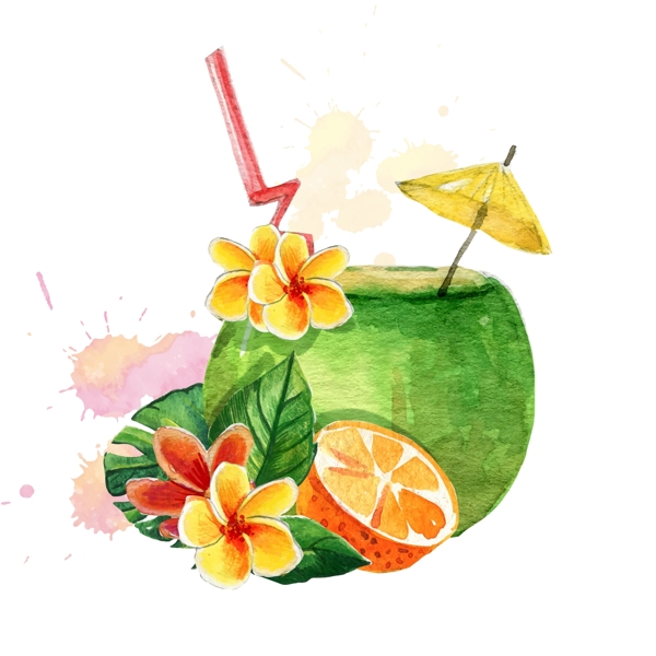 手绘美味的椰子饮料插画