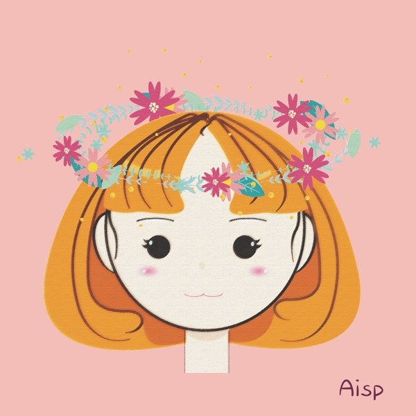 女生頭像可愛(ài)粉色花環(huán)矢量