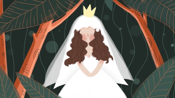 婚礼季森林中头戴皇冠的新娘