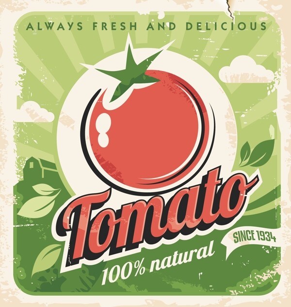 新鲜番茄的复古风格的海报矢量素材02