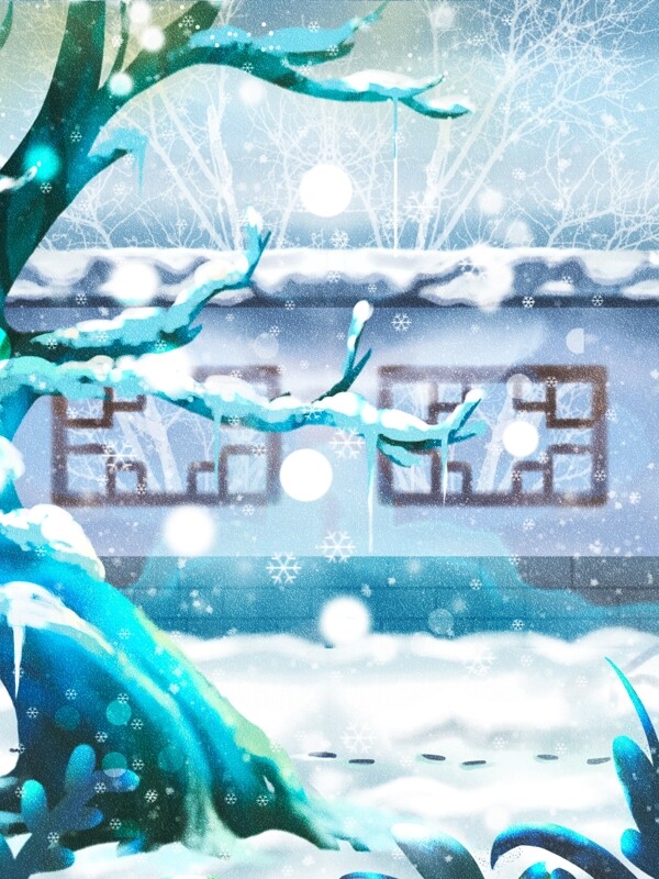 炫彩手绘冬季雪景背景设计