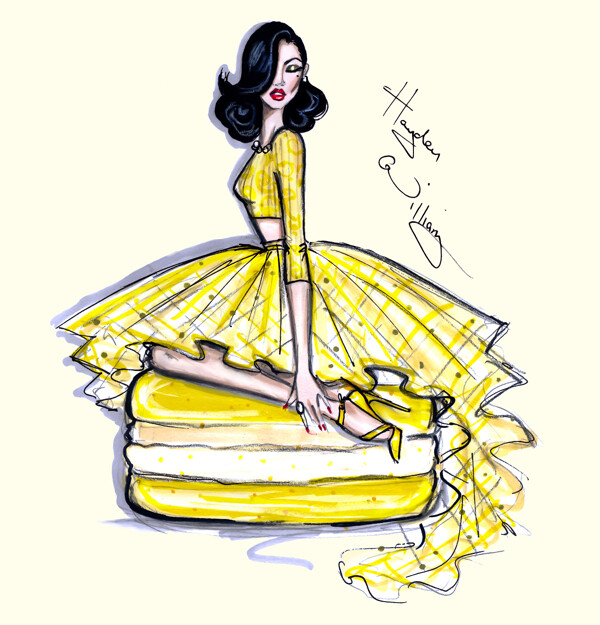 黄色蓬蓬裙设计图