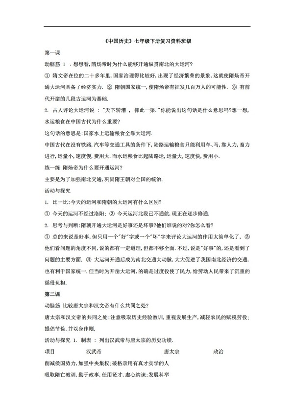 七年級(jí)下冊歷史七年級(jí)下冊復(fù)習(xí)資料