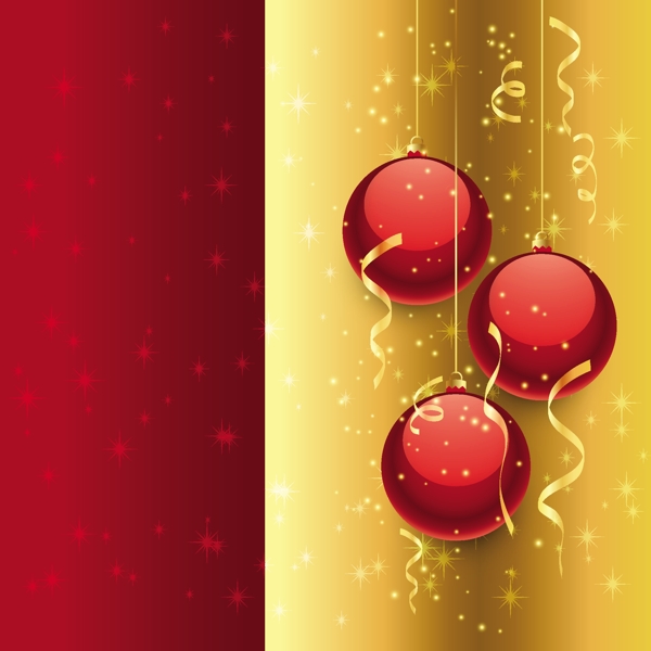 金色和紅色背景的圣誕球