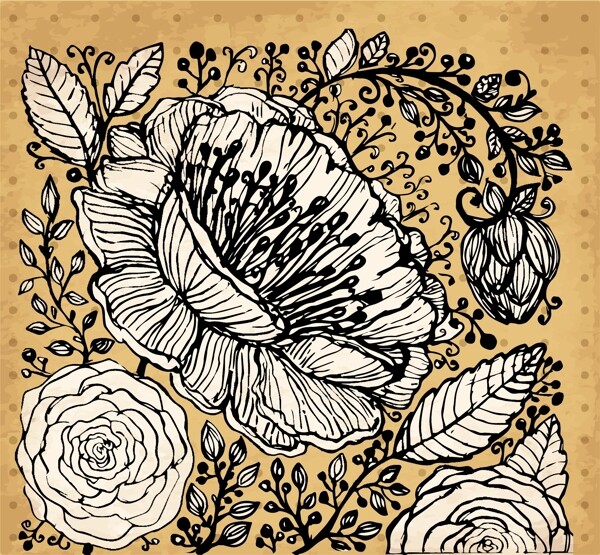 復(fù)古的手繪花朵矢量background11