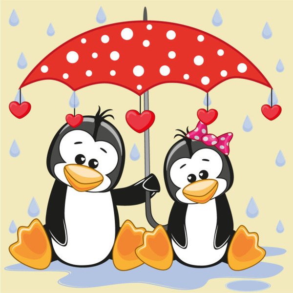 雨伞下可爱卡通动物企鹅矢量图素材