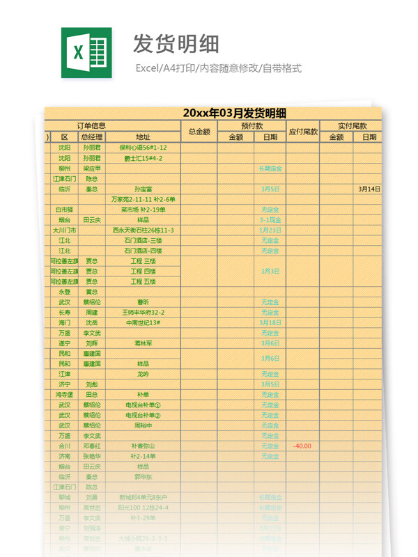 明細(xì)excel模板