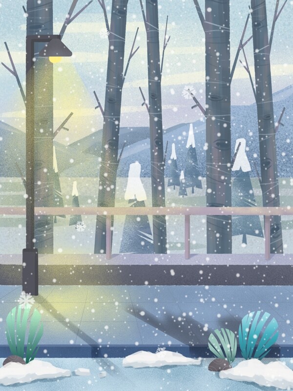 冬季小寒节气雪景树林背景设计