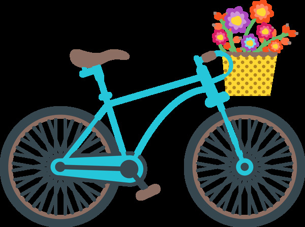 手绘鲜花自行车插画免抠png透明图层素材