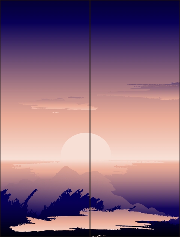 日落風景移門圖