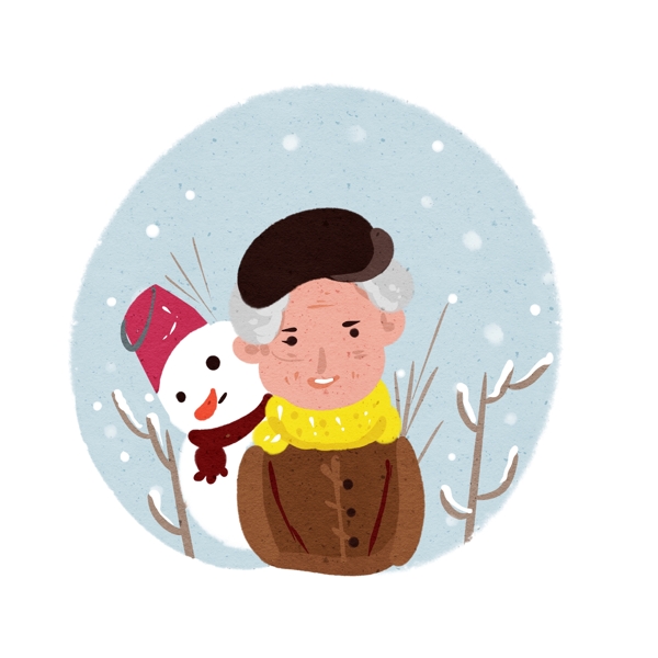 扁平冬季人物下雪可愛卡通元素