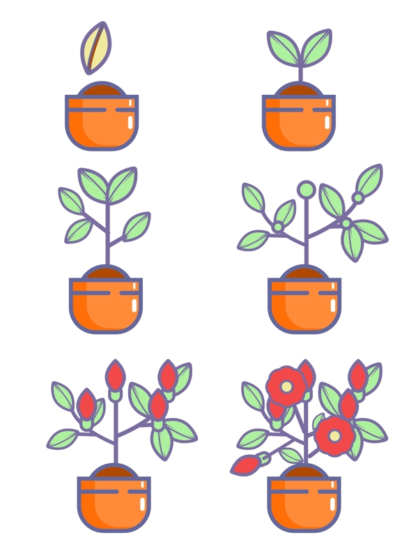 植物生长过程手绘花卡通矢量可商用元素