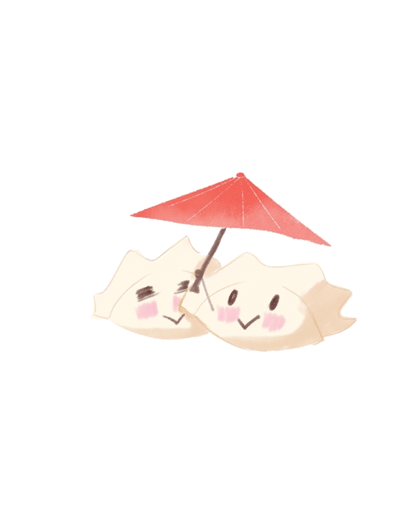 手绘打伞的饺子插画