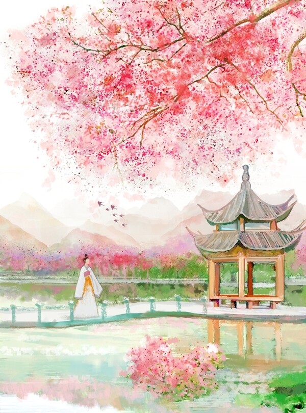 手繪花插畫小清新背景小清