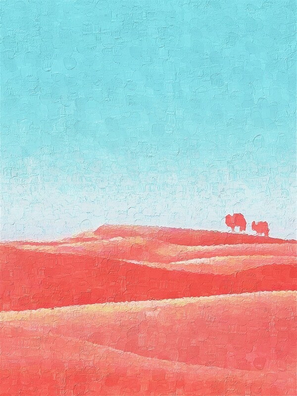 北欧小清新莫兰迪沙漠骆驼油画ins装饰画