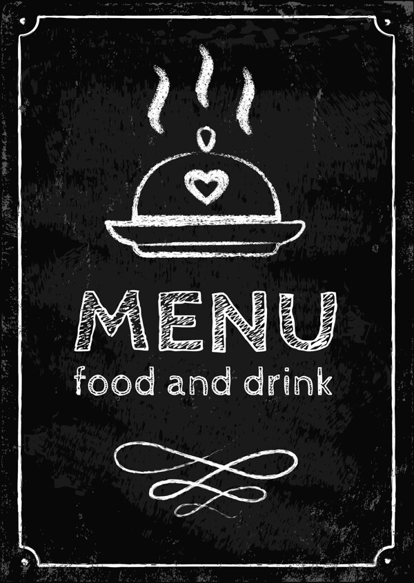 西餐厅黑板背景粉笔字画菜单矢量素材