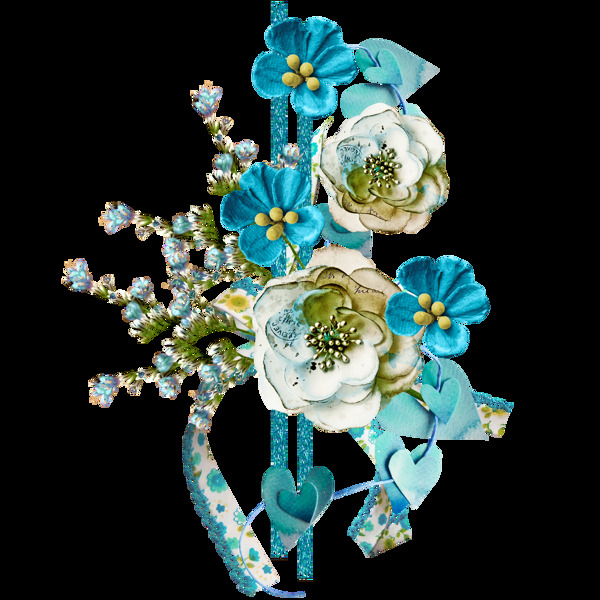 蓝色白色装饰花朵png元素素材