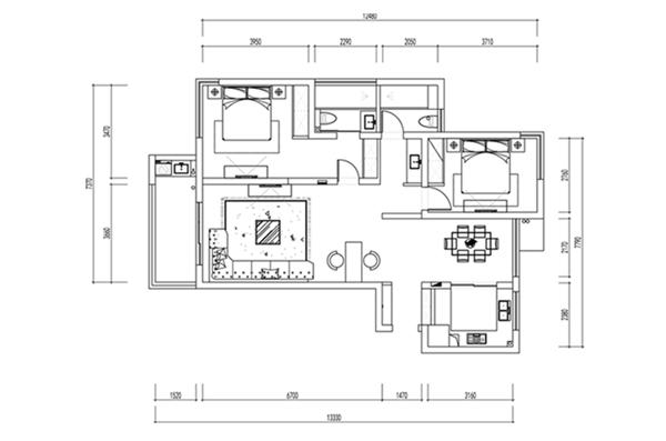 两居室户型CAD平面图