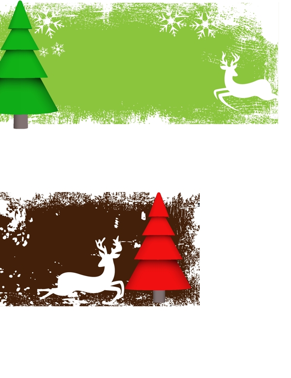 绿色松树红色松树矢量卡通装饰素材