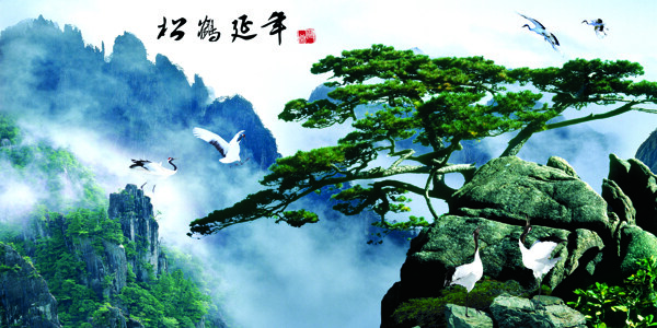 綠色護眼山河裝飾畫