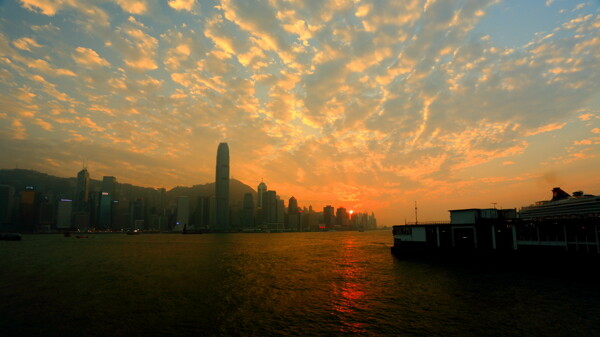 香港维多利亚港日落风景