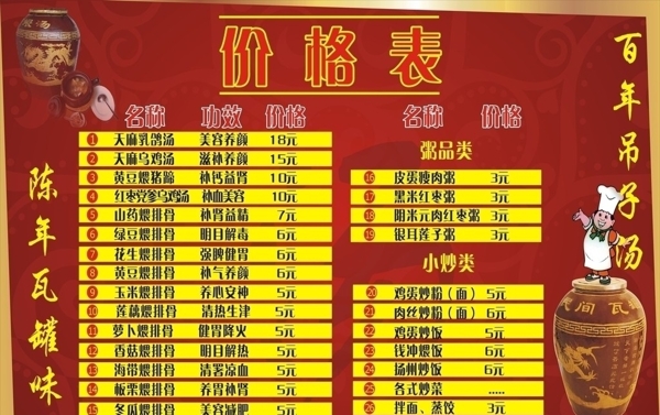 瓦罐湯價(jià)格表圖片